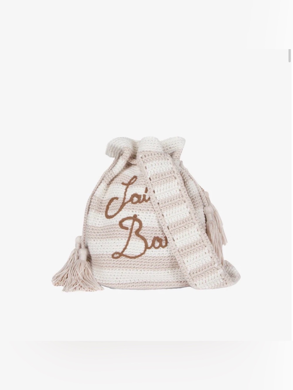 NWT MC2 Saint Barth Striped Crochet Bucket Bag in Beige and Cream